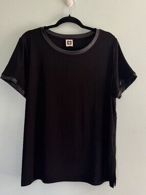 Anne Klein Black Top w/ Faux Leather Trim – Size L - HS0335